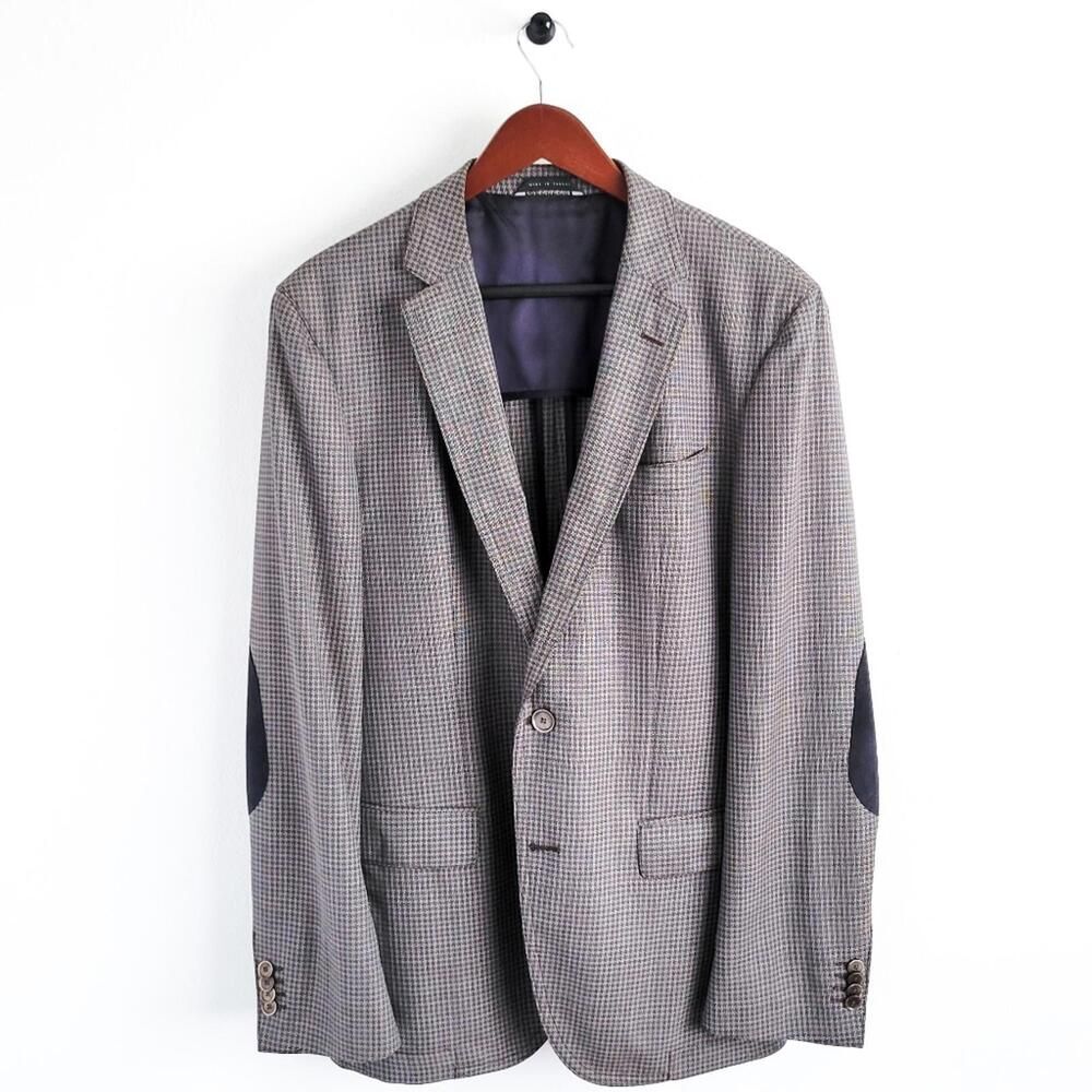 NEW Hugo Boss Blazer Halowon Slim Cross Stitch Italian Wool Gray Blue 40 - Picture 1 of 9